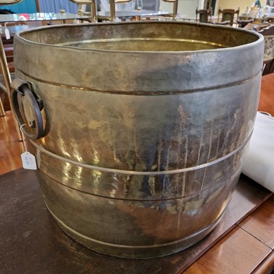 Lot 843 - A large brass twin-handled fuel bin/...