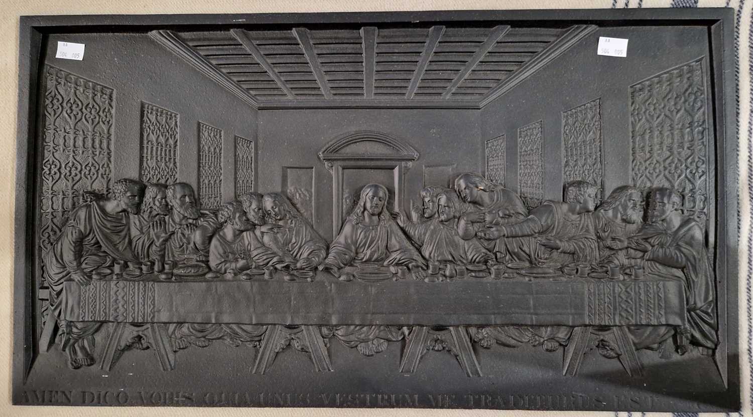 Lot 852 - A cast metal plaque depicting the last supper...