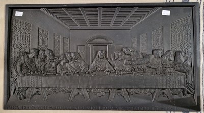 Lot 852 - A cast metal plaque depicting the last supper...