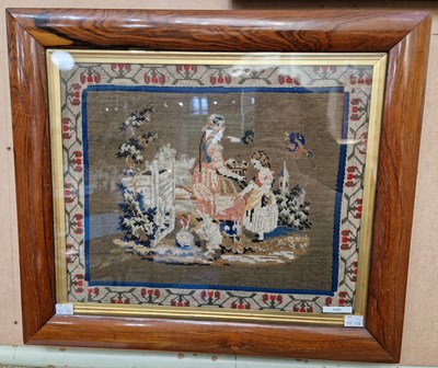 Lot 725 - Two 19th century needlework pictures, one...