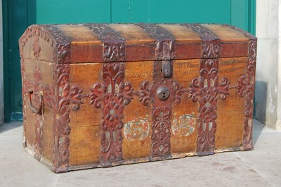 Lot 89H - A 19th century stained pine metal bound dome...