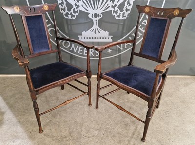 Lot 857 - A pair of Art Nouveau mahogany open armchairs...