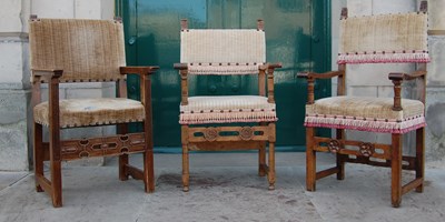 Lot 89K - Three various walnut upholstered armchairs,...