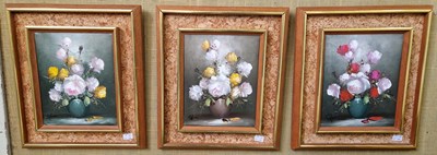 Lot 696 - Three decorative still lives oils on canvas...