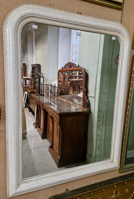 Lot 754 - A white crackeleure framed over mantle mirror,...