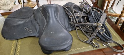 Lot 891 - A black leather horse saddle, together with...