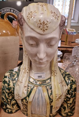 Lot 592 - A Cantaglli type pottery bust of a woman,...