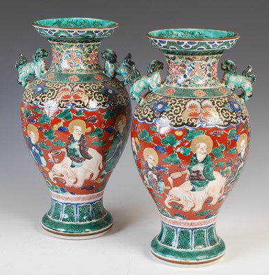 Lot 605 - A pair of Japanese Kutani porcelain vases,...