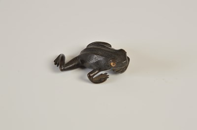 Lot 619D - A Japanese bronze model of a frog, Meiji...