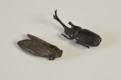 Lot 619C - A Japanese bronze model of a cicada and...