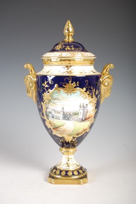 Lot 540 - A Coalport hand-painted blue ground urn and...