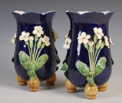 Lot 536 - A pair of Minton Majolica pottery vases, dated...