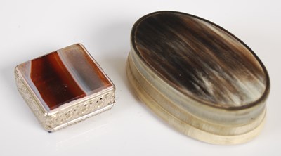 Lot 114 - A late 19th century oval shaped horn snuff box...