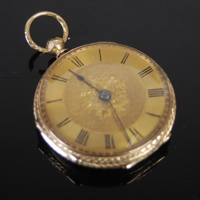 Lot 450 - An 18ct gold open faced pocket watch, Thos....