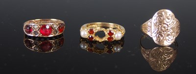 Lot 492 - A group of three rings, to include a 9ct gold...