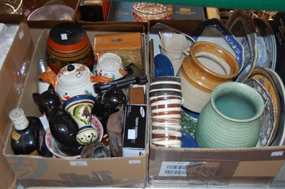 Lot 500 - Two boxes of mixed ceramics, glassware, metal...