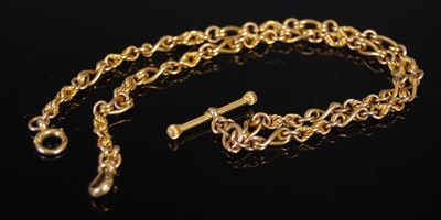 Lot 478 - A yellow metal Albert chain with T-bar...