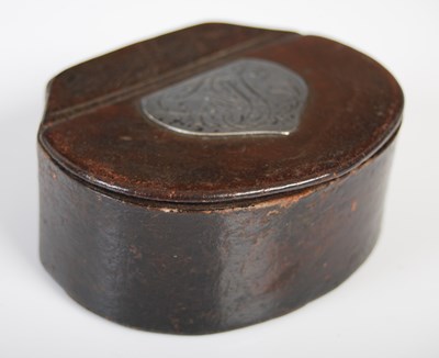 Lot 258 - A Scottish leather shield-shaped snuff box...