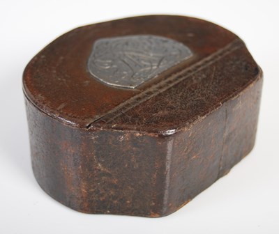 Lot 258 - A Scottish leather shield-shaped snuff box...