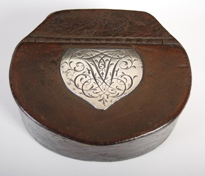 Lot 258 - A Scottish leather shield-shaped snuff box...