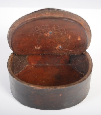Lot 258 - A Scottish leather shield-shaped snuff box...