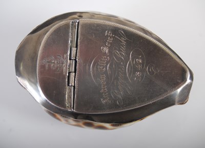 Lot 273 - A Scottish silver-mounted cowrie shell snuff...