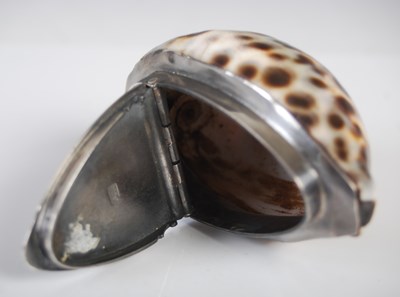 Lot 273 - A Scottish silver-mounted cowrie shell snuff...
