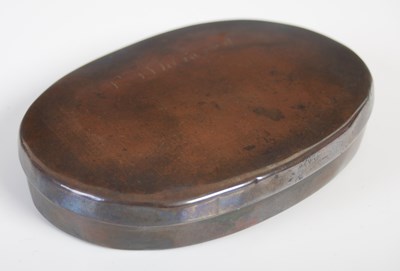 Lot 218 - A large patinated copper oval tobacco box, the...