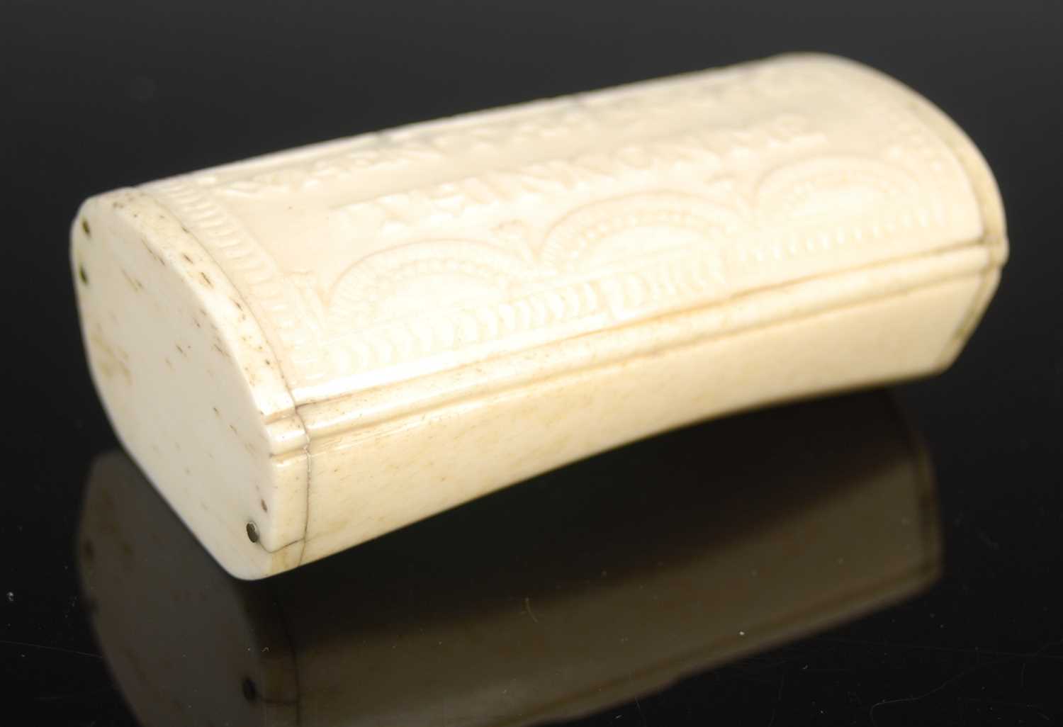 Lot 251 - A bone trunk-shaped oblong snuff box, the