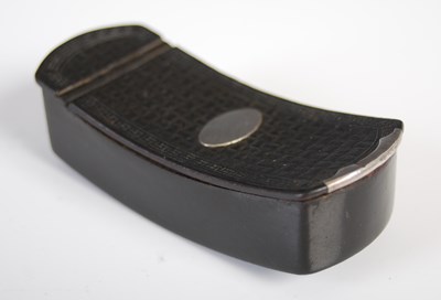 Lot 224 - A pressed leather curved oblong snuff box with...