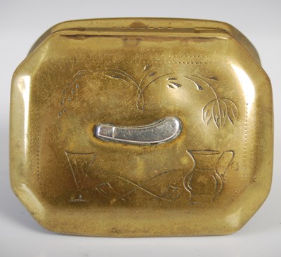 Lot 196 - A brass cut-cornered oblong snuff box, the...