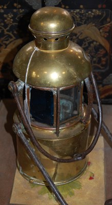 Lot 376 - A vintage copper and brass lantern with clear...