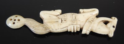 Lot 326 - A Scottish bone snuff spoon finely carved in...