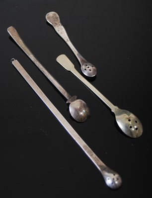 Lot 311 - A group of four Scottish silver snuff spoons,...