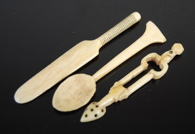 Lot 316 - Three Scottish bone snuff spoons, comprising...