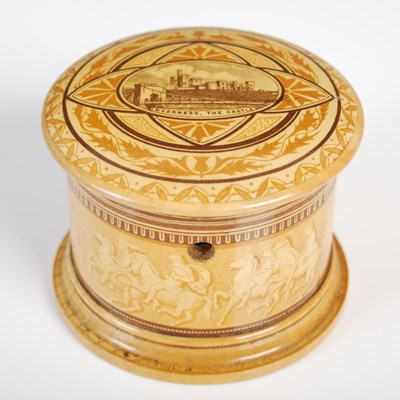 Lot 200 - A Mauchline ware circular string box, the...