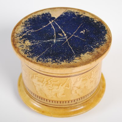 Lot 200 - A Mauchline ware circular string box, the...