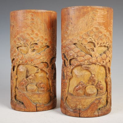 Lot 584 - Two Chinese bamboo brush pots, 20th century,...