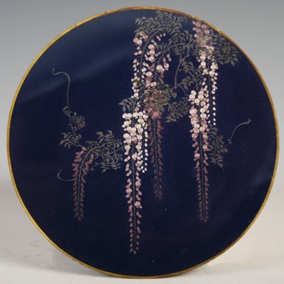 Lot 614 - A Japanese silver wire work cloisonné circular...