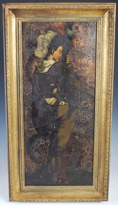 Lot 124 - An Arts & Crafts painting on leather,...