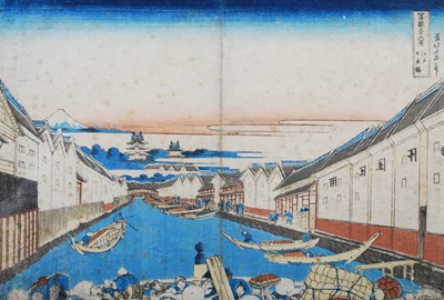 Lot 613 - Hokusai, a wood block print, Nihonbashi Bridge...