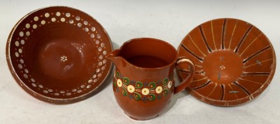 Lot 418 - Three pieces of antique terracotta glazed clay...