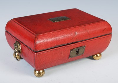 Lot 136A - A George III red leather sarcophagus shaped...