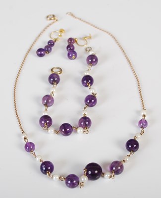 Lot 507A - A suite of yellow metal pearl and amethyst...