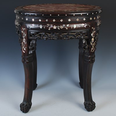 Lot 79 - A Chinese dark wood and mother-of-pearl inlaid...