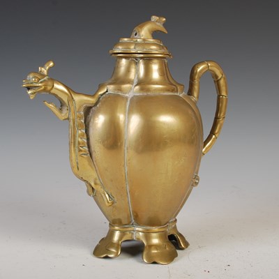 Lot 593B - A Chinese bronze quatrefoil shaped teapot and...