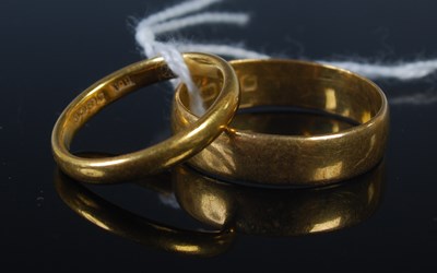Lot 52 - Two 22ct gold wedding rings, gross weight 7.7...
