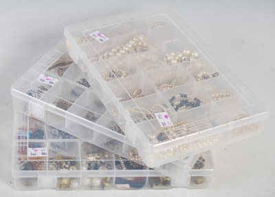 Lot 277 - Three boxes of assorted costume jewellery to...