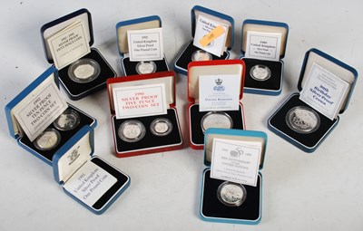 Lot 274 - Ten assorted Royal Mint cased silver proof...