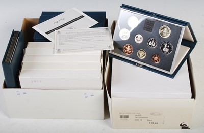 Lot 279 - Two boxes of assorted Royal Mint UK proof coin...